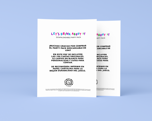 Let's Drink About It Game Downloadable Party Pack SPANISH