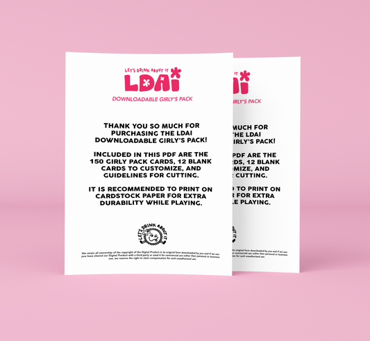 Let's Drink About It Game Downloadable Girly's Pack